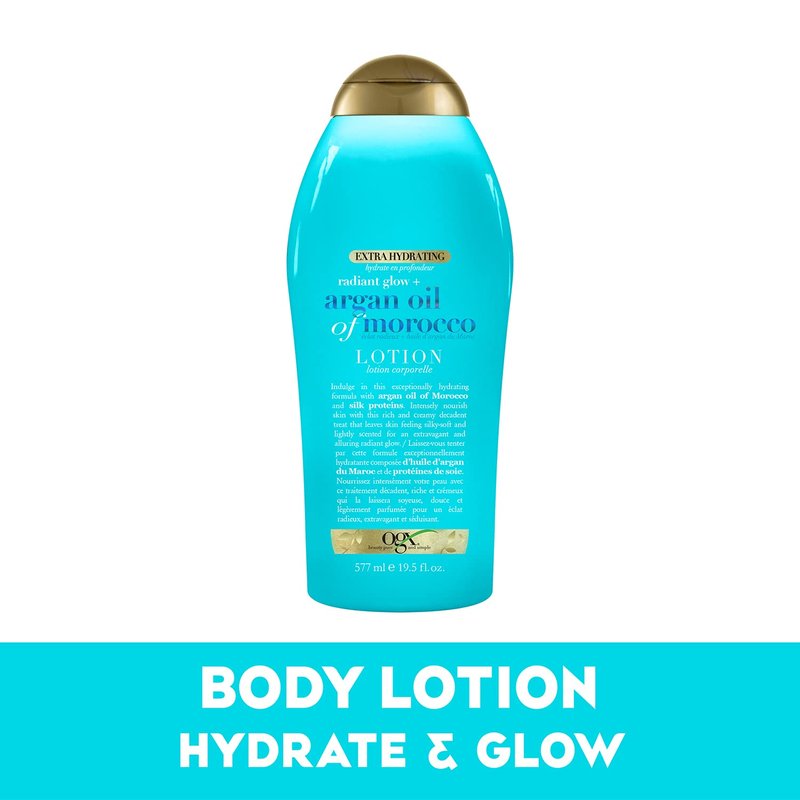 OGX Radiant Glow Argan Oil Body Wash & Lotion Set | Extra Hydrating for Dry Skin
