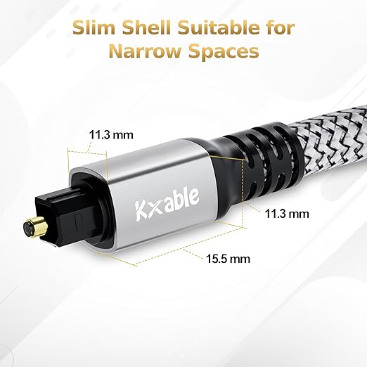 Kxable Optical Audio Cable 3 FT, Digital Audio Cable, Toslink Fiber Optic Cord, [Nylon Braided, Slim Aluminum Shell, Gold Plated Connector], for Home Theater, Sound Bar, PS4, Xbox, TV and More