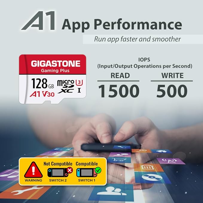 【for Switch 1 Only】 GIGASTONE Micro SD Card 128GB 5-Pack, Gaming Plus, MicroSDXC Memory Card for Nintendo-Switch 1, UHS-I U3 A1 Class 10, up to 100MB/s, with MicroSD to SD Adapter