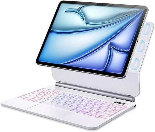 Keyboard Case for iPad Air 13 inch,iPad Pro 12.9 inch (3/4/5/6th Gen),Easy-Set Floating Cantilever Stand Magic Magnetic Backlit - Multi-Touch Trackpad Ke (Black) (White)