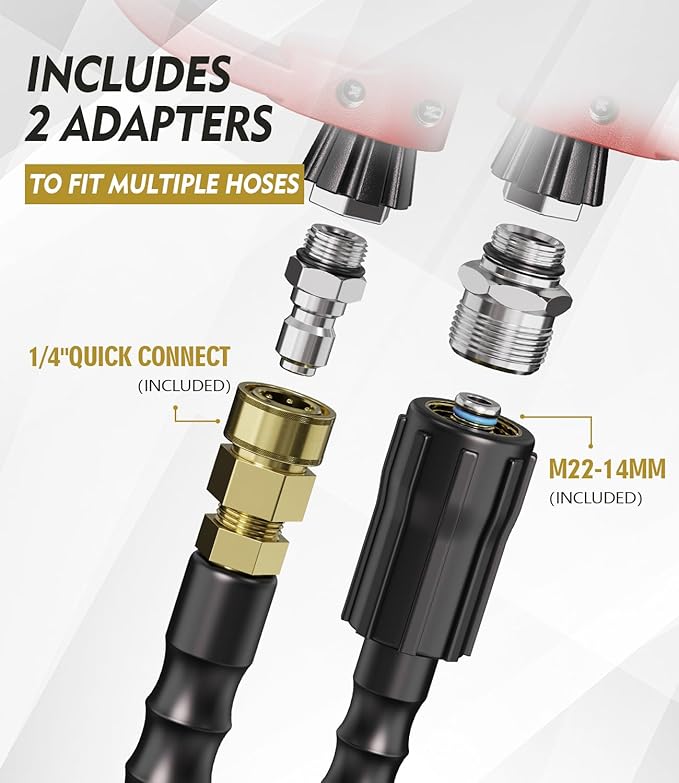 Pressure Washer Gun and Hose Kit, 4800PSI Steel-Braided & Durable - Flexible & Kink-Resistant Power Washer Hose 50 FT with 3/8" Swivel Quick Connector and M22 14mm Adapters Replacement