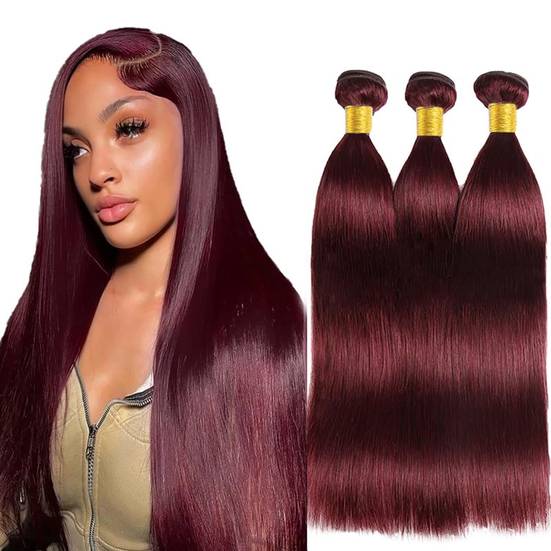 99j Burgundy Bundles Human Hair Straight Bundles Human Hair 20 20 20 Inch Wine Red Brazilian Hair 3 Bundle Unprocessed Virgin Remy Hair Extensions 50 Gram Per Bundle For Black Women