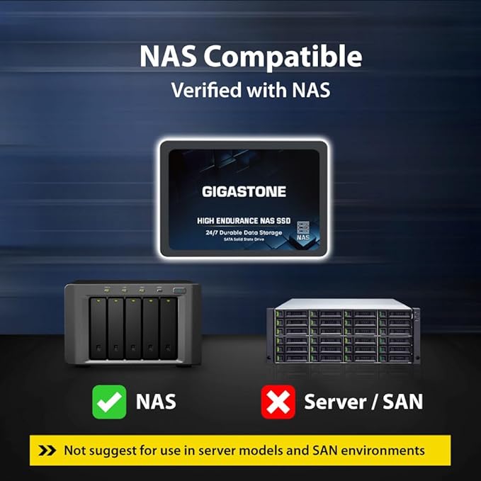 Gigastone 【NAS Certified】 1TB High Endurance SSD (12-Pack) Up to 550MB/s TLC Flash with SLC Caching 24/7 Reliable for Gaming/PC/NAS SSD 5-Year Warranty 2.5" SATA Internal Solid State Drives RAID Disk
