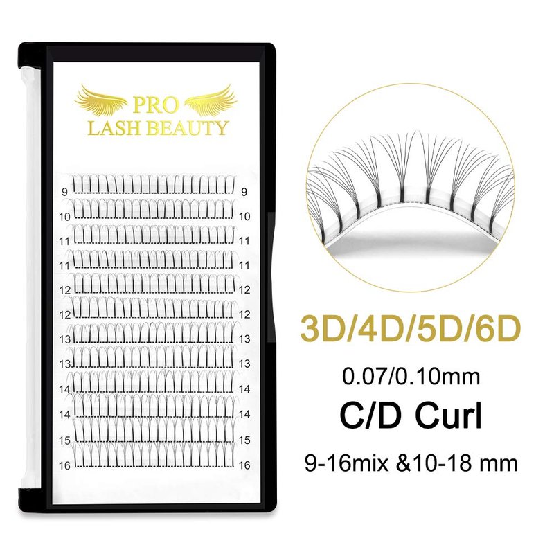 Premade Fans Eyelash Extensions 4D-C-0.10-16 Long Stem Premade Volume Eyelash Extensions .07 .10 Premade Volume Fans C D Curl(4D-C-0.10,16 mm)