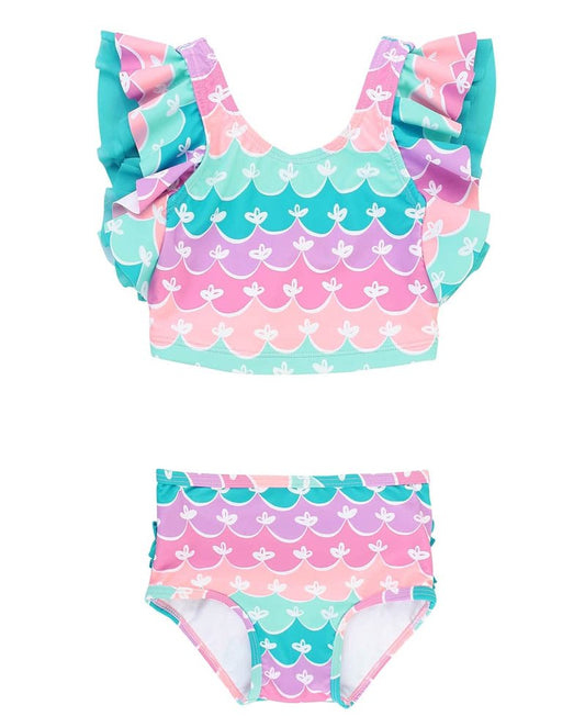 RuffleButts Baby/Toddler Girls Waterfall Tankini Two Piece Swimsuit - Mermaid, 5