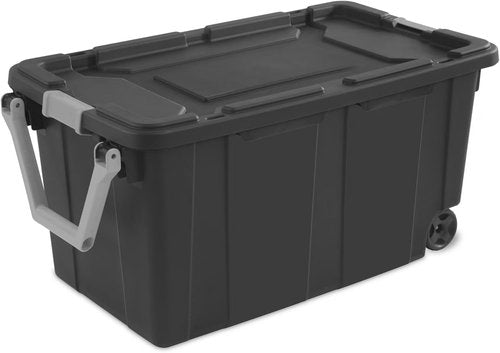Heavy-Duty Industrial Storage Tote - 40 Gallon with Wheels, Locking Lid & Pull Handle | Dark Gray