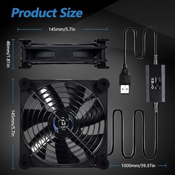 SCCCF Quiet 140mm USB 5V Portable Cooling Fan for Flat Panel TV Receiver Router DVR PlayStation Xbox Computer Cabinet Cooler