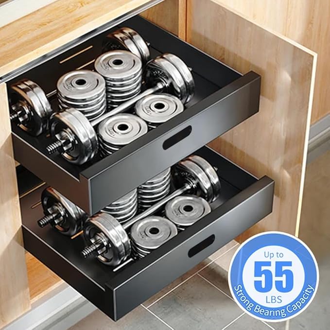 2 Pack Pull Out Drawers for Cabinets, 10" W Pull Out Cabinet Organizer Adhesive Sturdy Carbon Steel, Pull Out Shelves for Kitchen, Pantry and Bathroom Vanity, 10" W x 16.9"D x 3.1"H