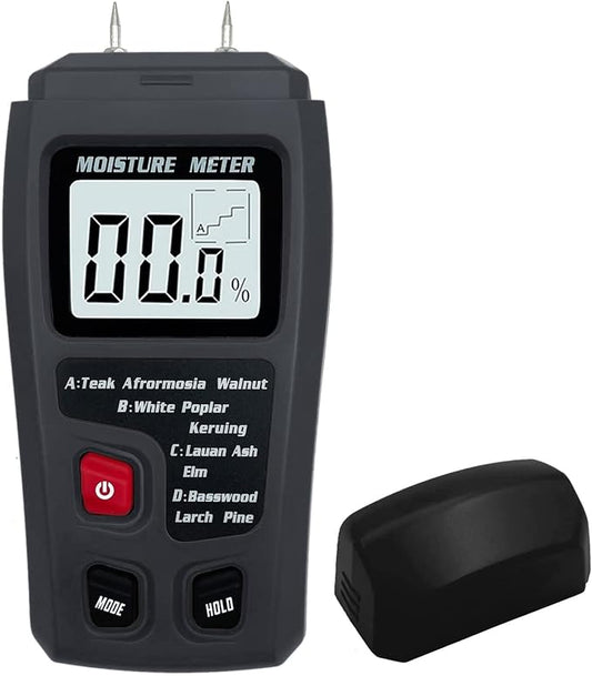 Digital Wood Moisture Meter Wood Humidity Tester Hygrometer Timber Damp Detector Large LCD Display (Grey)