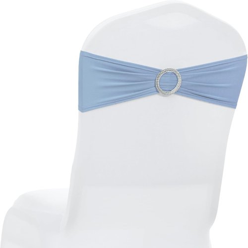 MDS Spandex Chair Sashes - Universal Elastic Stretch Bands with Buckle Slider Bow - Pack of 250, Baby Blue