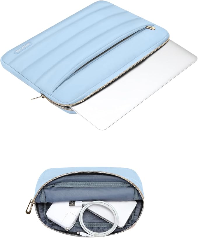 MOSISO Laptop Case 16 inch, 15-15.6 inch Puffy Laptop Sleeve Compatible with MacBook Pro 16 M5 M4 M3 M2 M1, HP Dell ASUS Acer Toshiba Lenovo, Polyester Horizontal Bag with Small Case, Air Blue