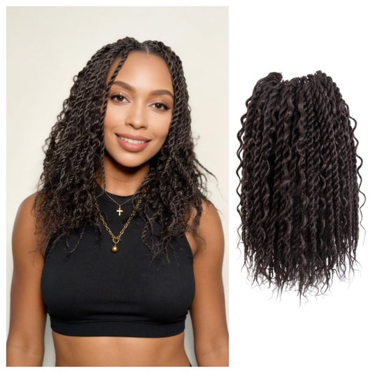 CISINPO Boho Twist Crochet Hair 24 Inch, 8 Packs Wavy Senegalese Twist Crochet Hair with Curly Ends, Black Pre-Looped Pre-Twisted Island Style Goddess Passion Braids (120 Strands, 1B)