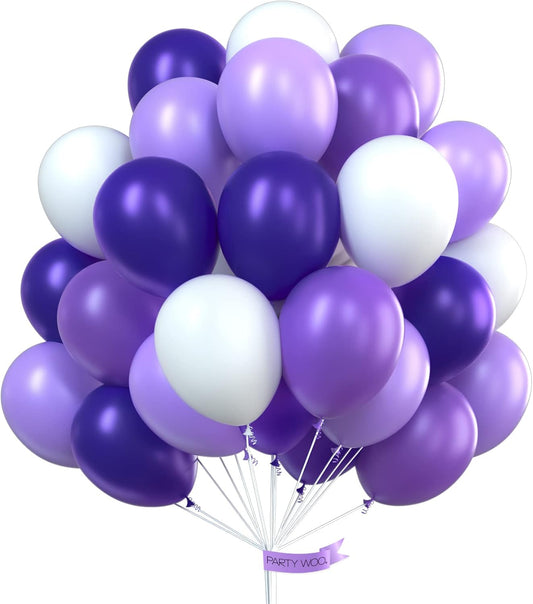 PartyWoo Purple Balloons - 60 Pcs 12 Inch Latex Balloons in Light Pastel Dark Purple & Lavender for Celebrations