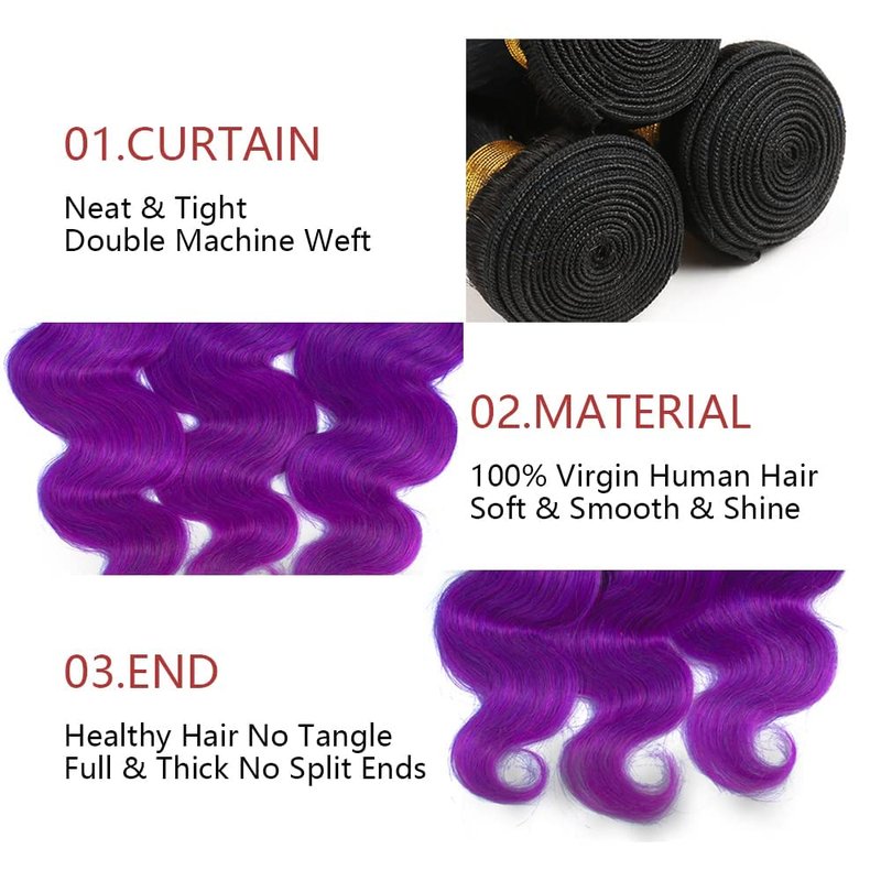 Purple Human Hair Bundles 24 26 28 Inch Body Wave Omber Purple Bundle Human Hair Bundles 12A Unprocessed Brazilian Virgin Hair Quick Weave for Black Women