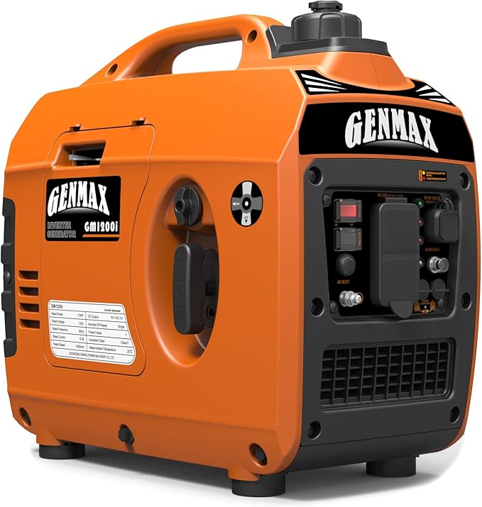 GENMAX Portable Generator，1200W Ultra-Quiet Gas Engine, EPA Compliant, Eco-Mode Feature, Ultra Lightweight for Backup Home Use & Camping (GM1200i)