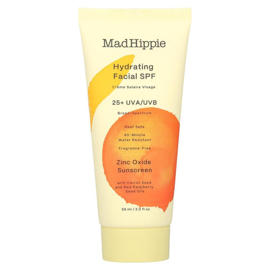 Mad Hippie Hydrating Facial SPF 25+, Zinc Oxide Sunscreen, Reef-Safe Face Cream, Fragrance-Free, 2 Oz