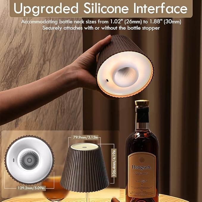 WILIT 2 Pack Wine Wirelss Bottle Lamp, 3-Level Brightness Cordless Table Lamp Shades, Rechargeable Battery Operated for Bedroom, Living Room, Kitchen Counter, Women