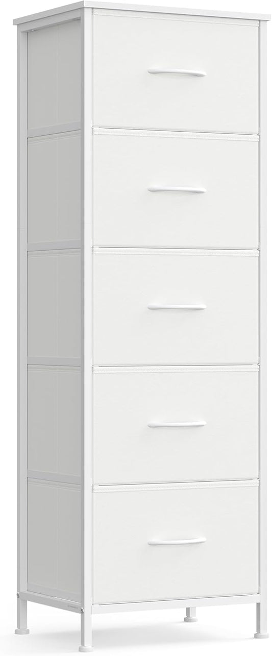SONGMICS Dresser - 5-Drawer Storage Organizer Unit in Cloud White & Snow White | Stylish Bedroom Chest