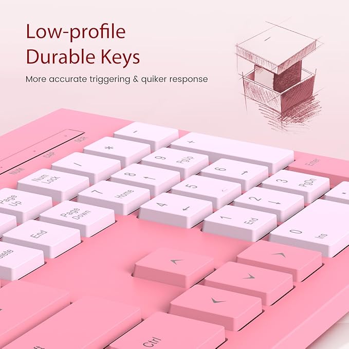 Wired Keyboard, Ultra-Thin USB Wired Computer Keyboard, Low-Profile Keys, Spill-Resistant, Multimedia Keys, Compatible with Windows, Mac, Chrome, Linux, and Android-Rose Pink