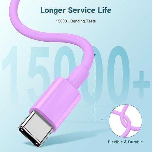 60W USB C to C Cable [3Pack] iPhone 17Air 16e 15 Fast Charging Cable,6ft Long USB-C to USBC Power Cord for iPhone 17/16/15 Pro Plus Pro Max, MacBook Pro Air/IPad/iPad Pro 12.9/11,AirPods 4(Purple)