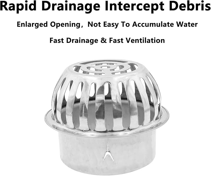 Roof Floor Drain,SAFYY 304 Stainless Steel Roof Drain Dome,Balcony Roof Dome Drain Cover,Yard Outdoor Anti Blocking Strainer,Gardens Gutter Cleaning Tool,Rain Bucket Drainage Parts (2, 110mm/4.3")
