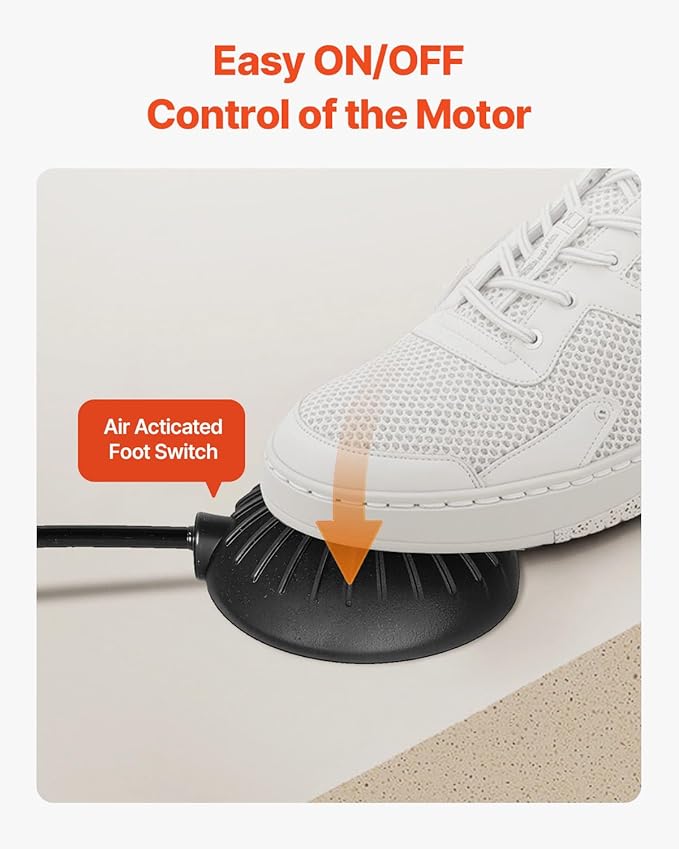 VEVOR 100 FT x 1/2 Inch Drain Cleaner Machine, Sewer Snake Auger Auto Feed with 4 Cutter & Air-activated Foot Switch for 2" to 4" Pipes, Orange, Black