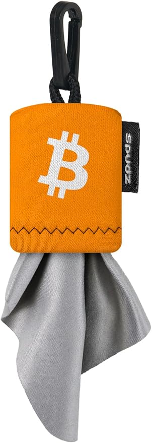 SPUDZ Classic Microfiber Lens Cleaner – Clip-On Pouch, Washable – for Binoculars, Scopes, Glasses, Screens | Classic | Bitcoin, 6 x 6 Inch