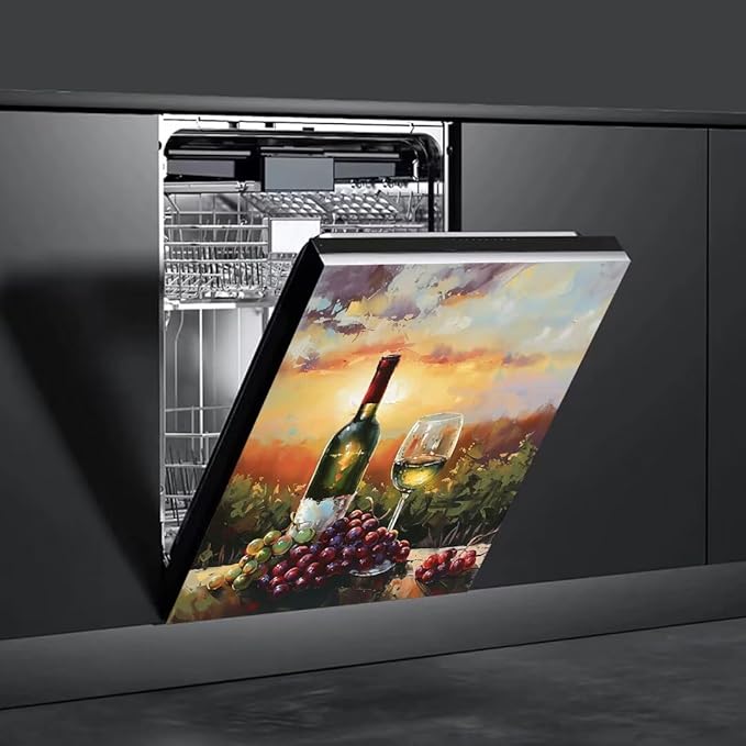 Generic Glasses of Red Wine With Grapes Dishwasher Face Cover Magnetic, Decorative Farmhouse Fruit Stickers, Fridge Door Cover, 23Wx26H