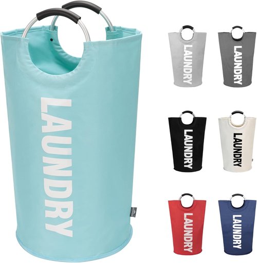 DOKEHOM Large Collapsible Laundry Basket - 95L Freestanding Hamper in Light Blue