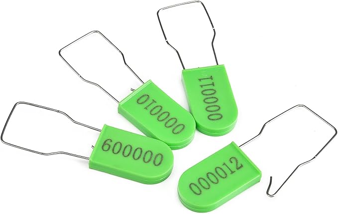 LeadSeals 1000PCS Plastic Padlock Security Seals Metal Wire Padlocks Electric Meter Lockout Tags Self-Locking Numbered Anti Tamper Seal Tags Green