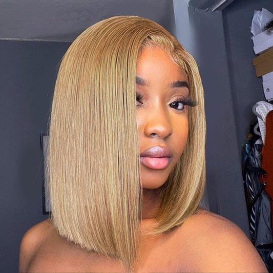 SUPERNOVA Honey Blonde Bob Wig Human Hair #27 Colored 4x4 Lace Closure Wigs For Black Women Pre Plucked Pre Cut Short Bob Wig Human Hair Straight 200 Density 8 Inch