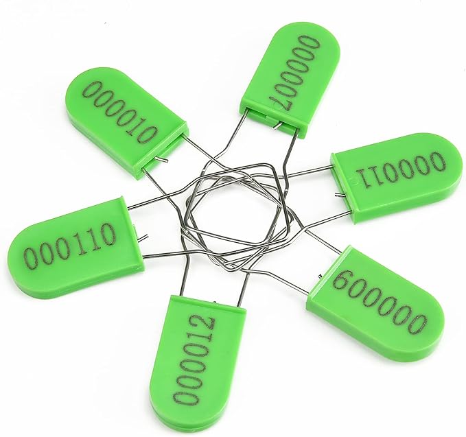 LeadSeals 1000PCS Plastic Padlock Security Seals Metal Wire Padlocks Electric Meter Lockout Tags Self-Locking Numbered Anti Tamper Seal Tags Green