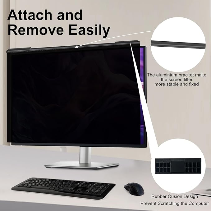 Hoktods Magnetic Hanging Computer Privacy Screen Filter for 20 Inch, Removable Aluminum Alloy Privacy Shield for 16:9 Widescreen Monitor, Eye Protection Blue Light Filter