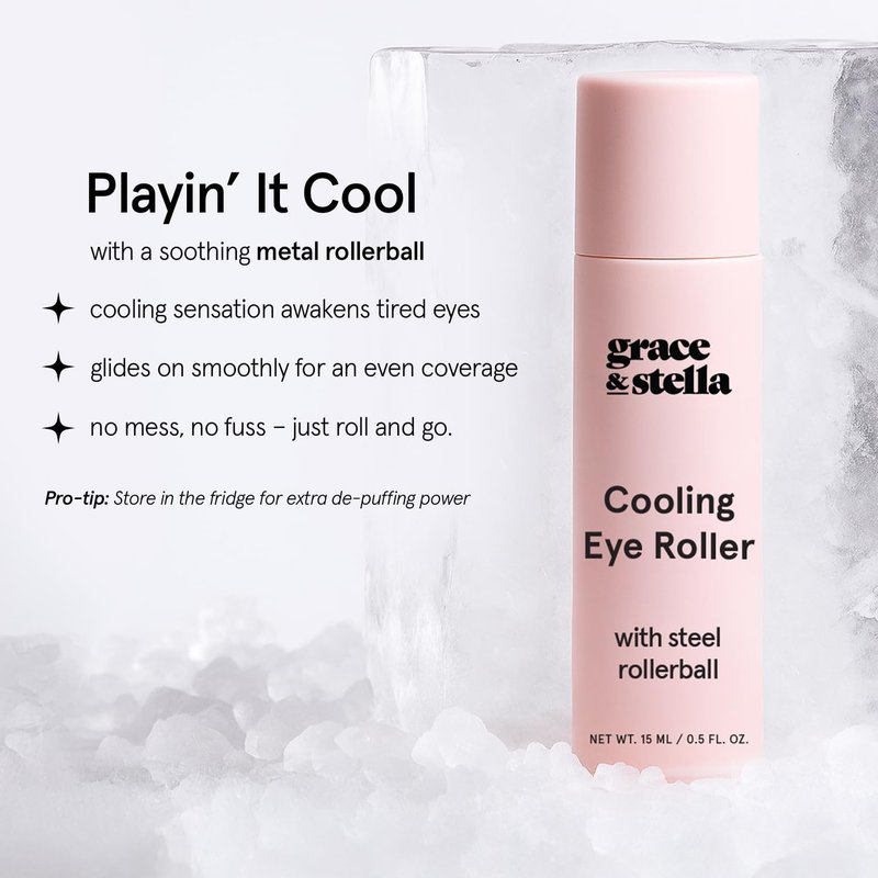 grace & stella Under Eye Brightener with Cooling Metal Rollerball - Centella Asiatica & Caffeine Eye Serum for Puffy Eyes - Travel Essentials - Under Eye Cream - Travel Essentials (15ml / 0.51floz)