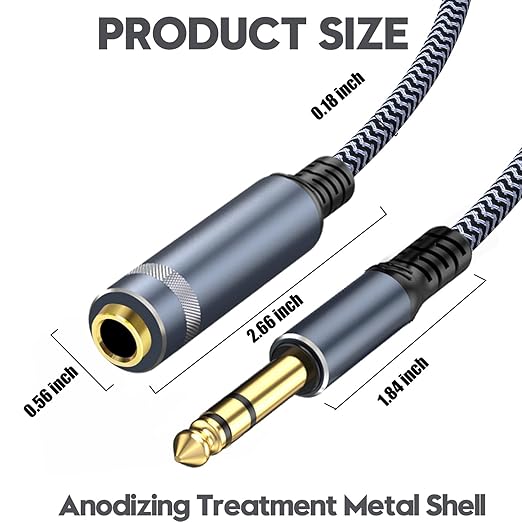 GOSYSONG 1/4" Male to Female Stereo Headphone Guitar Cable - 25ft Quarter Inch Extension