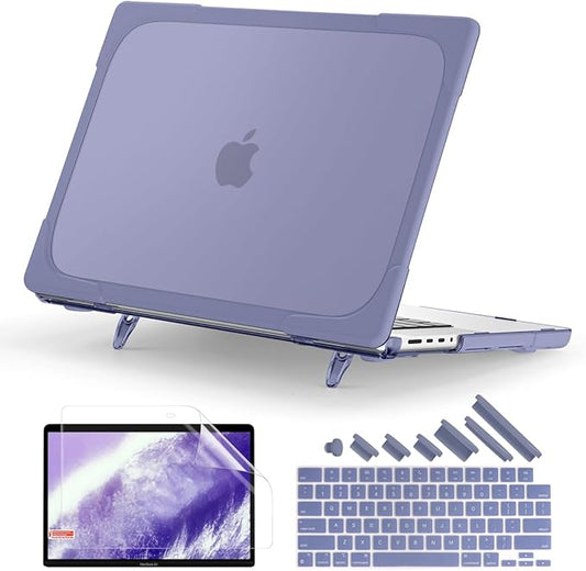 Batianda Heavy Duty Case for New MacBook Pro 16 inch 2026 M5 2024 M4 2023 M3 2021 M2 Pro Max Chip- Ergonomic Foldable Kickstand (Holds 22lbs/Zero Wobble) Matte Rugged Armor Cover, Lavender Grey