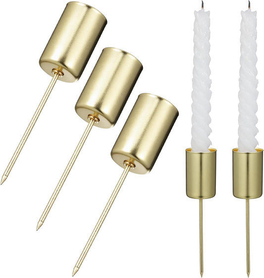 Skiennix Christmas Candle Holders - 5 Pcs Metal Spike Stand for Festive Decor | Golden Finish