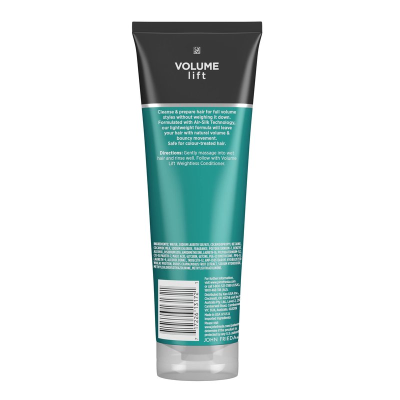 John Frieda Volume Lift Weightless Shampoo, Lightweight Volumizing Shampoo with Air-Silk Technology for Fine or Flat Hair, Adds Natural Fullness, Safe for Color-Treated Hair, 8.45 Oz