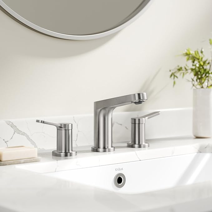 KRAUS Indy Widespread Bathroom Faucet in Spot-Free Brushed Nickel with 2 Handles, Pop Up Drain and Supply Lines, FUS-14103SFBN