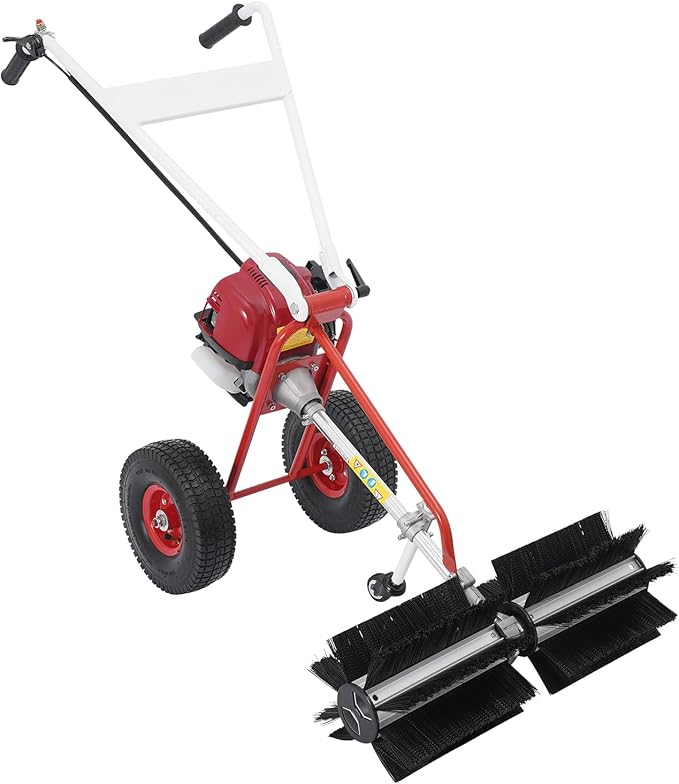 Gas Powered Handheld Sweeper, 37.7CC 4-Stroke 2.3HP Artificial Grass Brush Power Broom Handheld Snow Sweeper for Cleaning Lawn Leaves Gravel Snow Confetti