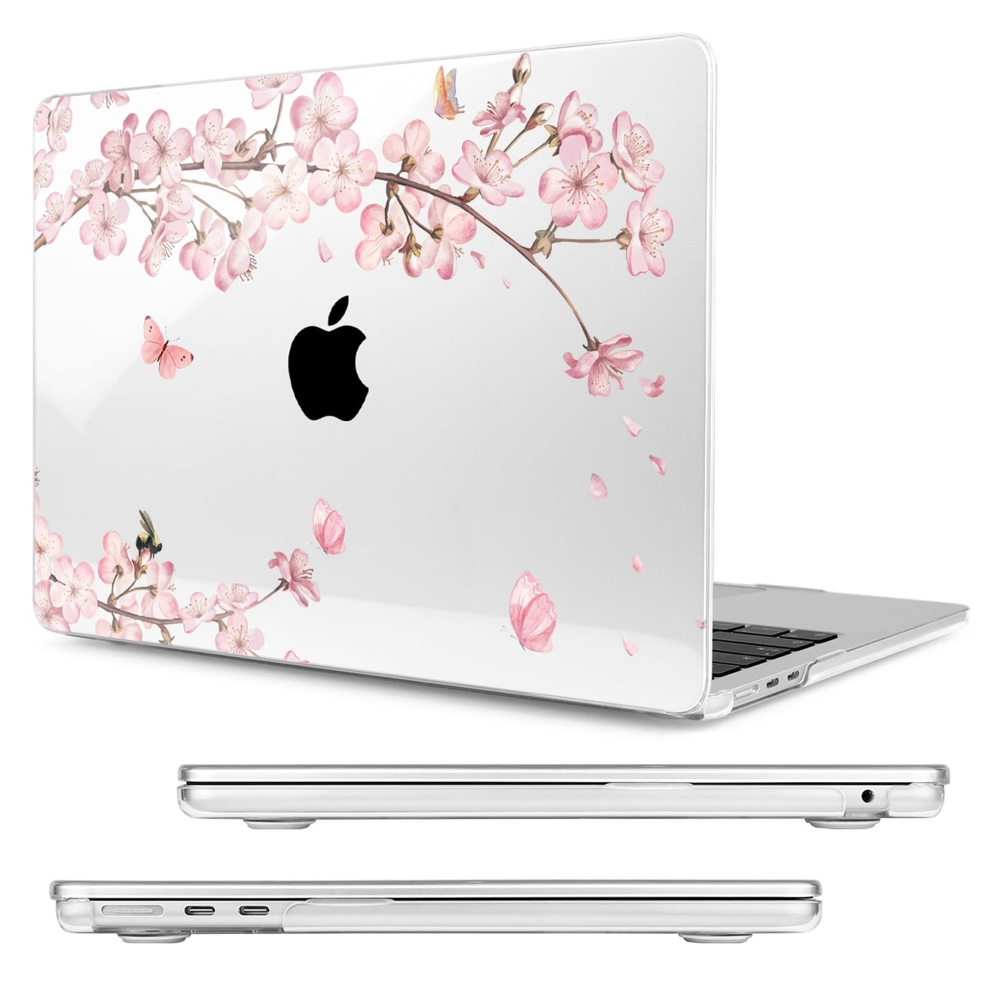 MecBevia Compatible with 2026 M5 MacBook Air 15 inch Case, 2026 2025-2023 M5 A3448 M4 A3241 M3 A3114 M2 A2941, Keyboard Cover, Screen Protector, Webcam Cover & Type-C OTG, Butterflies Sakura