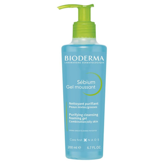 Bioderma Sébium Foaming Gel Pump, Gentle Face Cleanser, Makeup Removing Cleanser, Skin Purifying Face Wash for Combination to Oily Skin, 6.76 Fl Oz