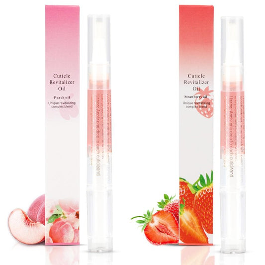 Meschett 2PCS Cuticle Oil Pens for Nail Care, Moisturizing Nail Oil Pen with Soft Brush, Hydrating Cuticle Oil for Dry Nails & Cuticles (Peach & Strawberry Flavors)