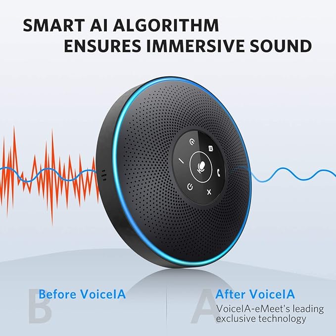 EMEET Bluetooth Speakerphone M2 Black Conference Speaker for 5-8 People Business Conference 360º Voice Pickup 4 AI Microphone Self-Adaptive Conference Call Speaker Skype USB Speakerphone