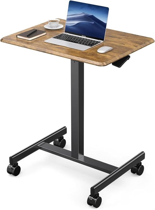 DUMOS Portable Rolling Laptop Desk - Adjustable Height Mobile Workstation | 19 Inch, Brown