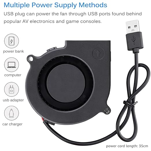 GDSTIME 75mm X 30mm USB Blower Fan with 3 Speeds Control, 5V Powered DC Brushless Turbine Turbo Cooling Fan