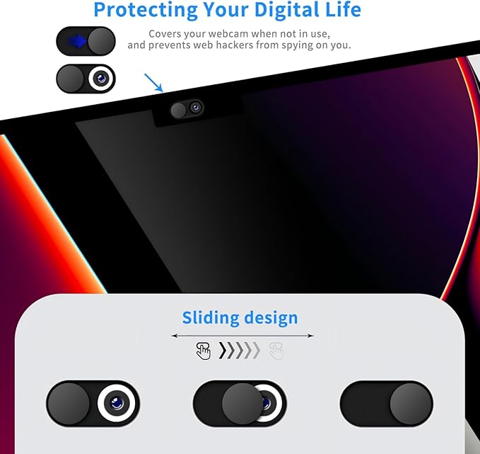 JiSiTeCai Metal Webcam Cover Slide [2 Pack Black], 0.022in Camera Cover for Laptop Computer, MacBook Pro/Air iMac iPad Tablet iPhone 16/15/14/13/12 Plus, Web Camera Blocker Protect Your Privacy