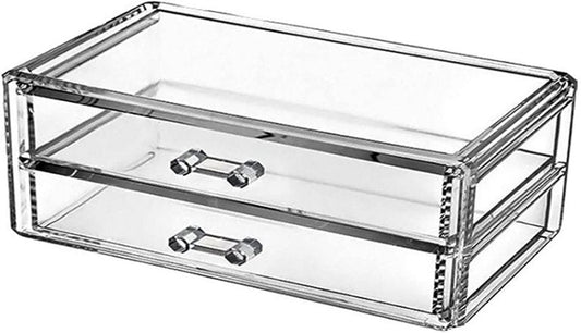 Acrylic Makeup Organizer - 2 Drawer Transparent Storage Box for Jewelry & Cosmetics | Dustproof Vanity Display