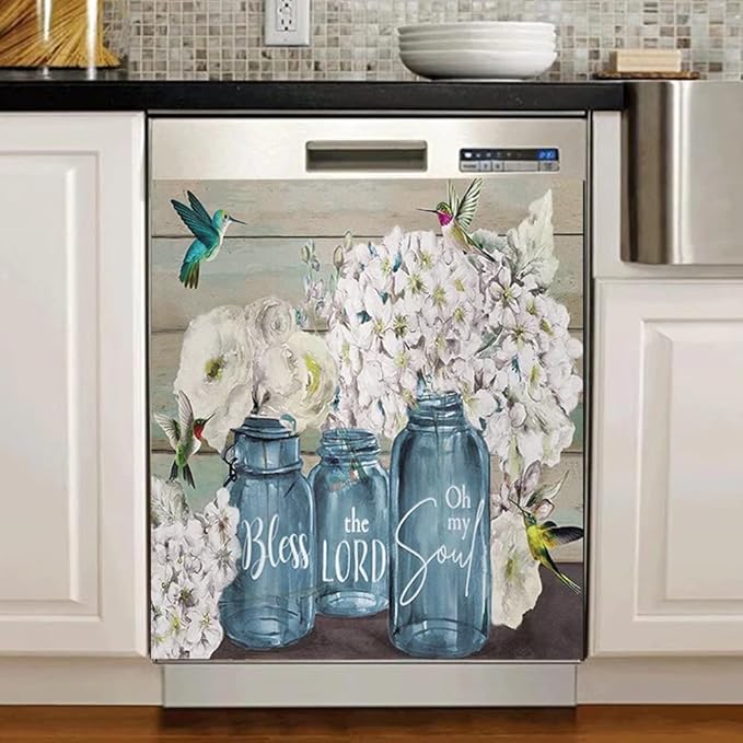 Wowfeel Rustic Farmhouse Floral Dishwasher Cover Magnet, 23 W x 17 H inch, 1 Count, PVC and PET Film