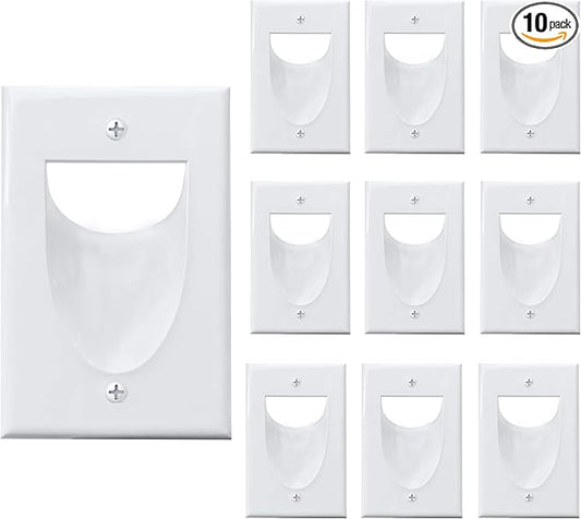 BestMounts - 10 Pack Inner Nose Behind Wall Cable Management TV Cord Hider for Wall Mounted TV - Single Gang Low Voltage Recessed Wall Plates Cable Pass Through for Wires, HDTV, HDMI (White)